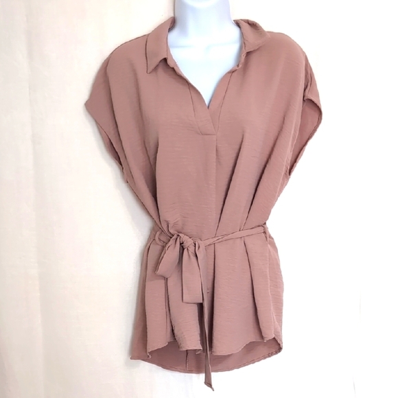 white birch Tops - White Birch Mauve Nude Cap Sleeve Tie Waist Blouse Size Small